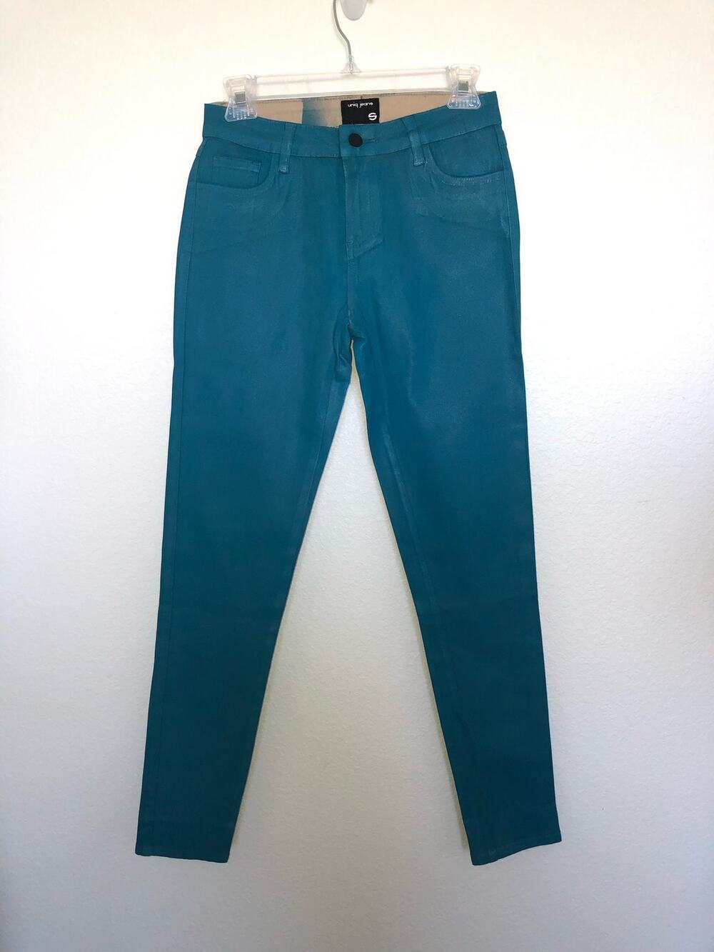 Uniq Teal Wax Coated Skinny Jeans - S